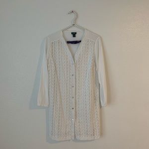 Roots White Lace Button-Down Tunic Small
